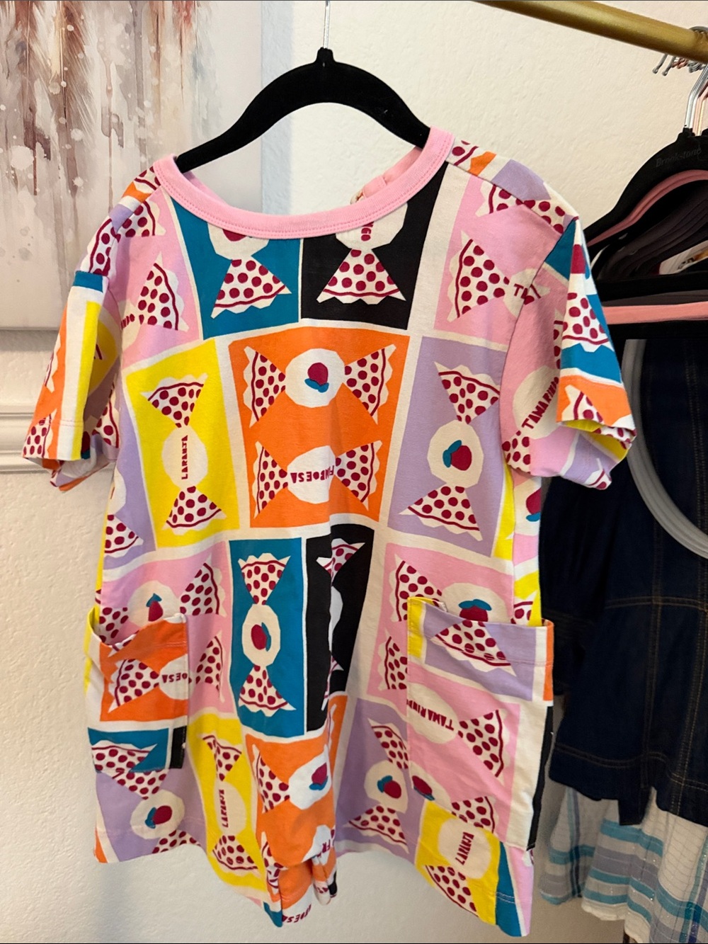 Francesca's Collections Multi-Color Pizza Print Pocket One-Piece